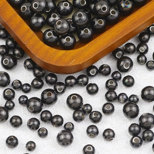 Polished black beads with silver metal core inserts for DIY bracelet making