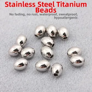 Polished silver stainless steel rice beads with center hole for DIY jewelry making