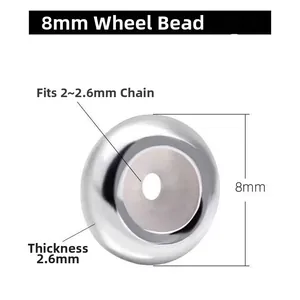 Technical drawing of 8mm silver stainless steel wheel spacer bead with dimensions