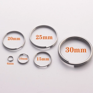 Various sizes of silver 304 stainless steel double loop key rings from 6mm to 30mm
