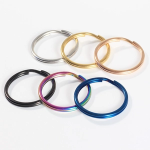 Détail d'anneaux de clés en acier inoxydable 304 en or, noir, argent et multicolore