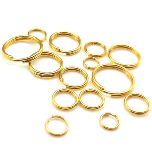 Golden plated 304 stainless steel split rings in various sizes for DIY keychains