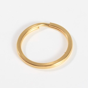 Flat golden 304 stainless steel split key ring with a polished metallic finish