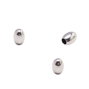 Set of three polished stainless steel oval beads with through-holes for DIY jewelry making