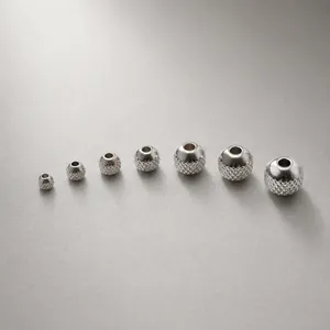 Stainless Steel Grid Textured Spacer Beads Geometric Round Loose Metal Beads For DIY Bracelet Necklace Jewelry Making Accessory