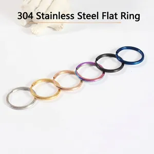 304 Stainless Steel Split Key Rings Flat Circular Metal Connector Multicolor Heavy Duty DIY Keychain Making Accessory