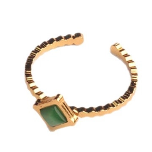 Vintage Ring aus 18k vergoldetem Edelstahl mit grünem Stein und Wellenband