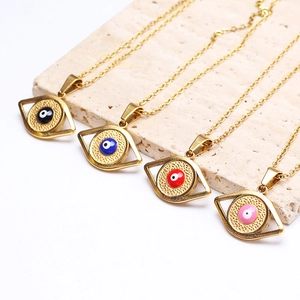 18K Gold Plated 304 Stainless Steel Evil Eye Pendant Necklace Vintage Ethnic Protection Jewelry For Women Men Gift
