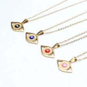 18k gold plated evil eye necklace set in black, blue, red and pink enamel pendants