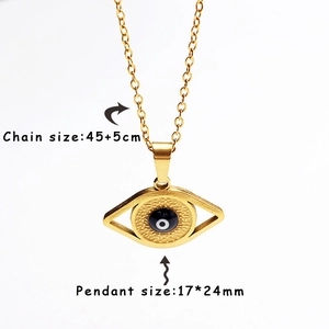 18k gold plated stainless steel evil eye necklace with dimensions 17x24mm and 45+5cm chain