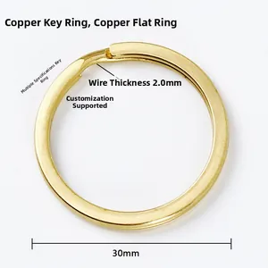 Flat brass key ring detail with 30mm outer diameter and 2.0mm wire thickness