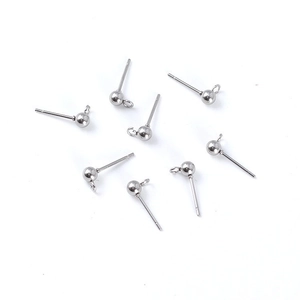 Polished silver stainless steel ball post earrings with open jump ring for DIY jewelry making
