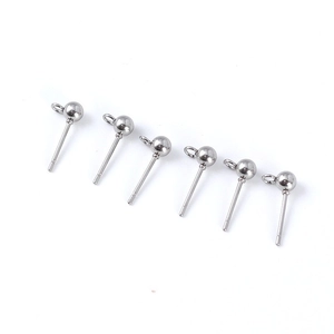 Polished silver stainless steel ball earring studs with loop, set of 6 DIY jewelry pieces