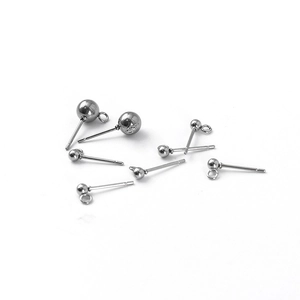 Detailed view of assorted mirror-polished stainless steel ball stud earring findings with loops
