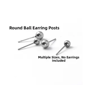 Detailed comparison of four sizes of stainless steel ball stud earrings in silver finish