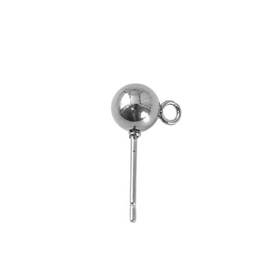 Polished silver stainless steel ball stud earrings with hanging loop for DIY jewelry