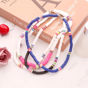 Colorful 6mm Heishi clay disc choker necklaces set with lobster clasp and metal chain detail