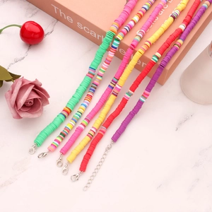 Colorful 6mm Heishi clay bead choker necklaces with adjustable silver clasps in six vibrant hues