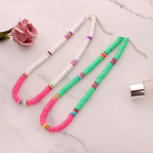 Colorful 6mm Heishi clay bead choker necklaces with neon accents and silver clasp