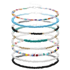 Set de 7 tobilleras de cuentas coloridas hechas a mano con cierre de plata ajustable