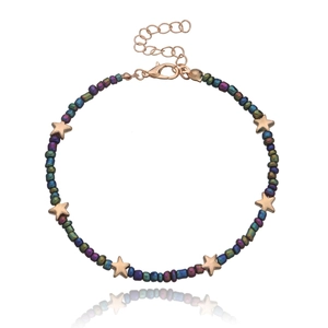 Böhmisches Handgefertigtes Buntes Perlen Fußkettchen mit Muschel Schmetterling Stern Herz Anhängern Verstellbar Legierung Fußschmuck für Damen