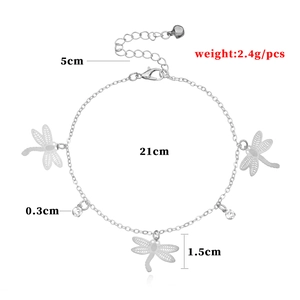 Elegant silver alloy dragonfly anklet with sparkling rhinestones and small bell charm