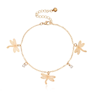 Vintage Hollow Out Dragonfly Anklet For Women Alloy Rhinestone Bell Pendant Adjustable Beach Sandal Foot Jewelry