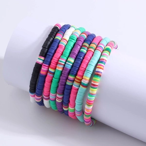 Colorful 6mm Heishi bead anklet set with bohemian polymer clay beads for beach style