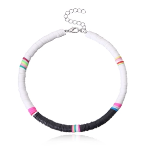 Detailed close-up of handmade 6mm colorful Heishi clay bead anklet with adjustable silver clasp