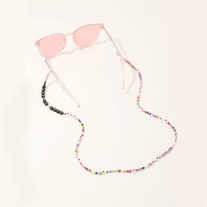 Catenella per occhiali con perline colorate, scritta Love Is Love e occhiali rosa