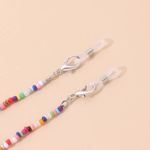 Colorful beaded lanyard for glasses and masks with silver lobster clasps and silicone loops