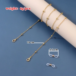 Elegant gold bead chain eyewear leash 79cm length with lobster clasps and silicone loops