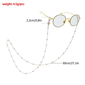 Elegant gold pearl eyewear chain for glasses and face masks, 69cm minimalist strap
