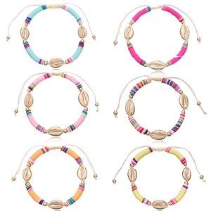 Handgefertigte Böhmische Bunte Polymer Ton Heishi Perlen Fußkettchen Für Damen Gold Legierung Muschel Verstellbare Strand Fußkette