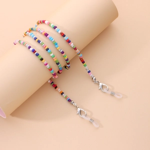 Multicolor beaded glasses chain with silver lobster clasps and silicone grips