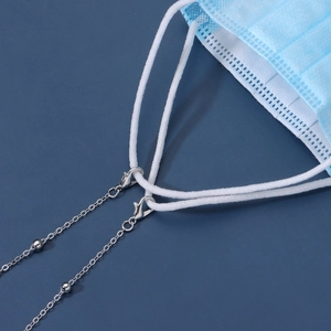 Silver geometric beaded chain for glasses and masks with lobster clasps and metal beads