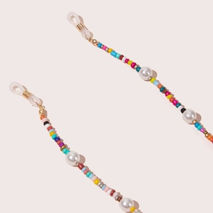 Colorful beaded glasses chain with artificial pearls and bohemian style gold connectors