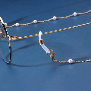 Elegant gold pearl glasses chain with silicone loops and lobster clasps for women