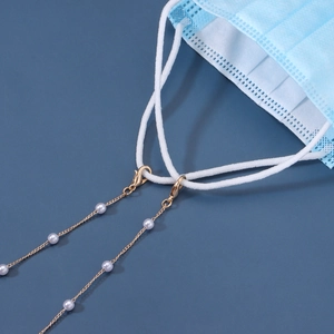 Elegant gold pearl chain for face masks and glasses with lobster clasps and white pearls