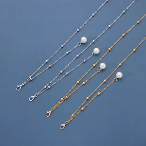 Chaîne à lunettes à pampilles en perles avec billes en métal en finitions or et argent