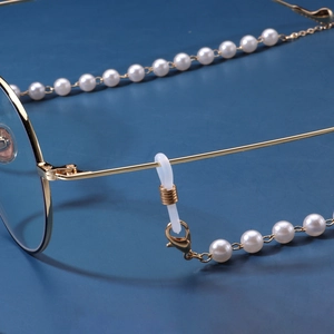 Elegant pearl glasses chain with gold beads and non-slip silicone loops for women