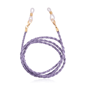 Braided light purple faux leather eyewear chain and mask holder strap with gold lobster clasps