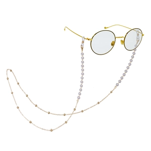 Fashion pearl and gold beaded glasses chain with silicone loops for women's eyewear
