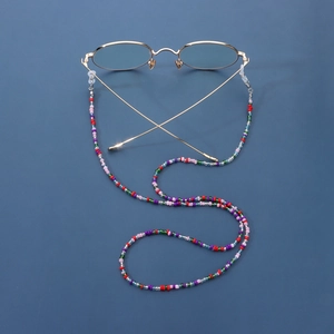 Detailed view of colorful handmade beaded eyewear chain with non-slip silicone loops