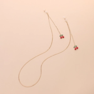 Fashion Alloy Cherry Pendant Glasses Chain For Women Gold Metal Link Eyewear Strap Holder Neck Cord Accessory