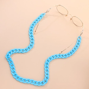 Chaîne de lunettes épaisse en acrylique bleu ciel avec monture ronde dorée sur rose