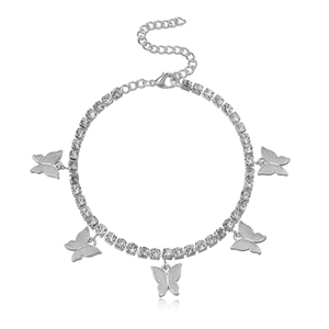 Schmetterling Strass Tennis Kette Fußkettchen Für Damen Legierung Gold Silber Plattiert Glänzende Kristalle Fußschmuck