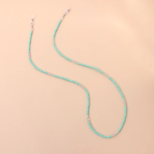 Beaded green eyewear chain and face mask holder with pink beads and silver lobster clasps