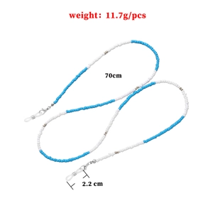 Colorful beaded glasses chain 70cm length with blue and white beads and lobster clasps