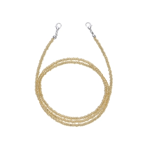 Detailed macro view of amber beaded chain with silver metal lobster clasps for eyewear